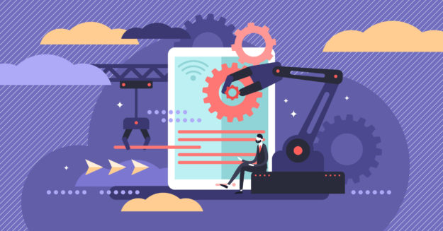 Automation vector illustration. Flat tiny machine line work pers