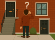 man confused about entry to building