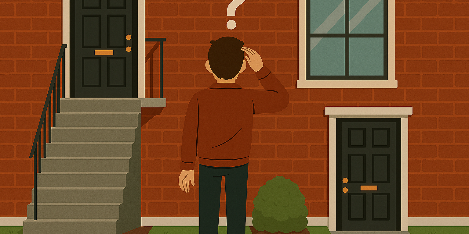 man confused about entry to building