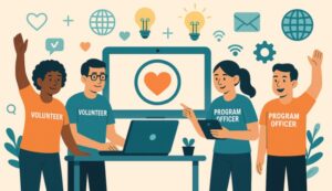 nonprofit volunteers and program officers enjoy technology progress