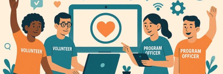 nonprofit volunteers and program officers enjoy technology progress